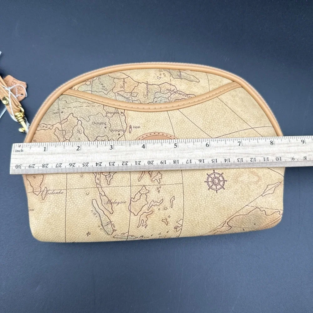 Nesting Doll Make Up Bag World Map Print - Leather‎ Trim New With Tags Vintage